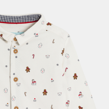 قميص مخملي أبيض مضلع لطفل رضيع